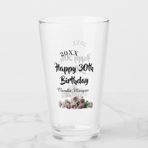 Happy 30th birthday pink white mauve floral name y glass