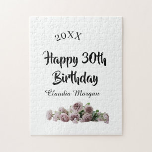Happy 30th birthday pink white mauve floral name y jigsaw puzzle