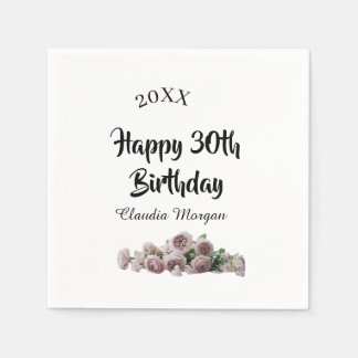 Happy 30th birthday pink white mauve floral name y napkin