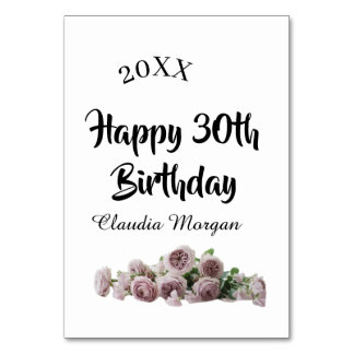 Happy 30th birthday pink white mauve floral name y table number