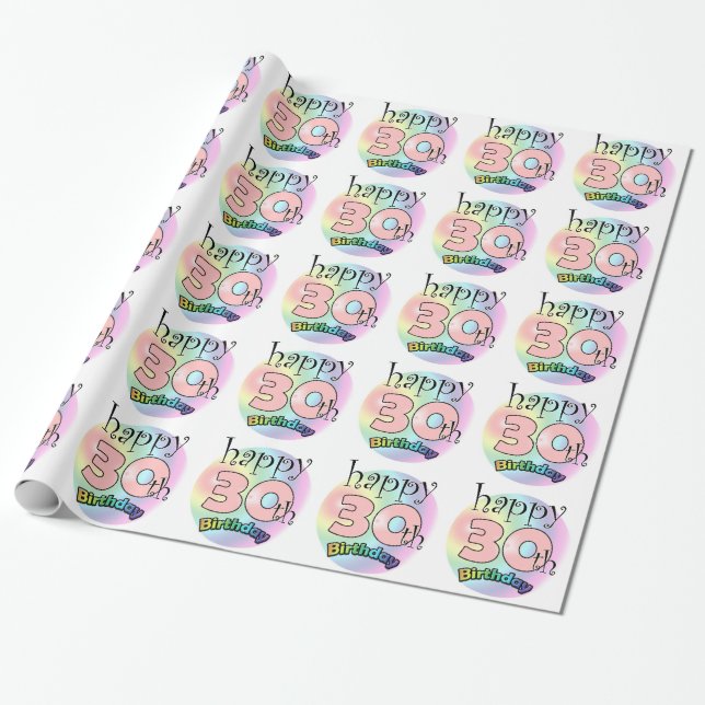 Happy 30th Birthday (Pink) Wrapping Paper (Unrolled)