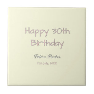 happy 30th birthday pink yellow grey pastel name d ceramic tile