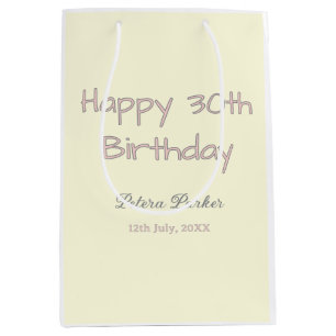 happy 30th birthday pink yellow grey pastel name d medium gift bag