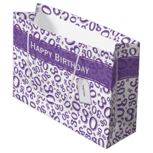 Happy 30th Birthday Purple Random Number Pattern Large Gift Bag