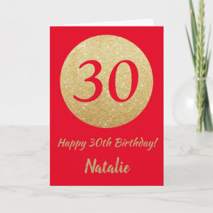 Happy 30th Birthday Red and Gold Glitter Card