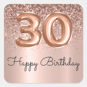 Happy 30th Birthday Rose Gold Glitter Monogram  Square Sticker