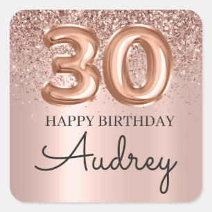 Happy 30th Birthday Rose Gold Glitter Monogram  Square Sticker