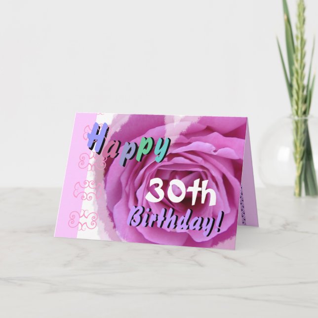 HAPPY 30th  BIRTHDAY  with Pink Rose Heart Card (Front)