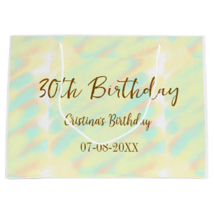 Happy 30th birthday yellow orange watercolor moder large gift bag