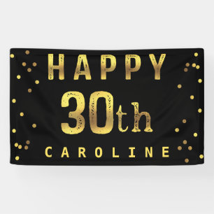 Happy 30th Faux Gold Foil Confetti Black Banner