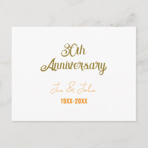 Happy 30th wedding anniversary golden orange vinta postcard