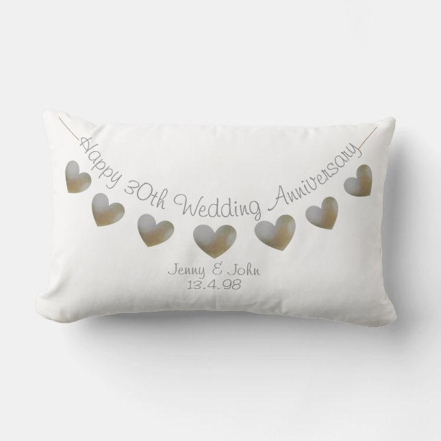 Happy 30th Wedding Anniversary pearl heart bunting Lumbar Cushion (Front)