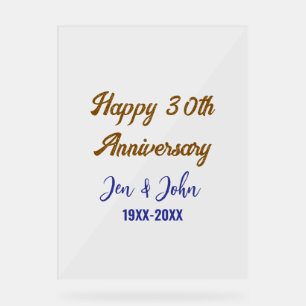 Happy 30th wedding anniversary royal blue golden s acrylic sign