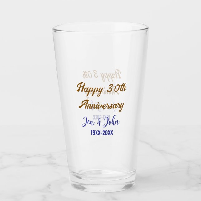 Happy 30th wedding anniversary royal blue golden s glass (Front)