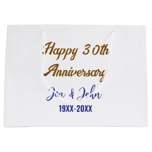 Happy 30th wedding anniversary royal blue golden s large gift bag