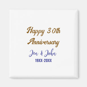 Happy 30th wedding anniversary royal blue golden s magnet