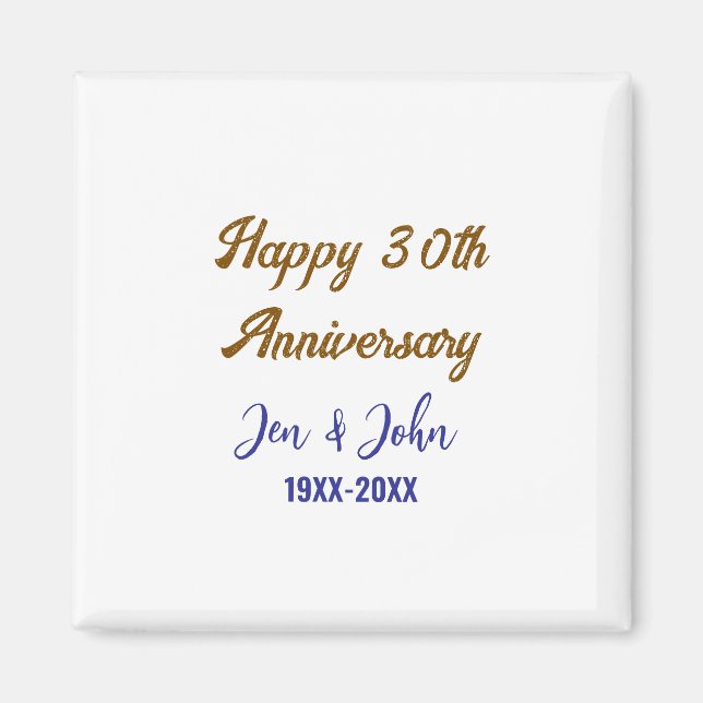 Happy 30th wedding anniversary royal blue golden s magnet (Front)