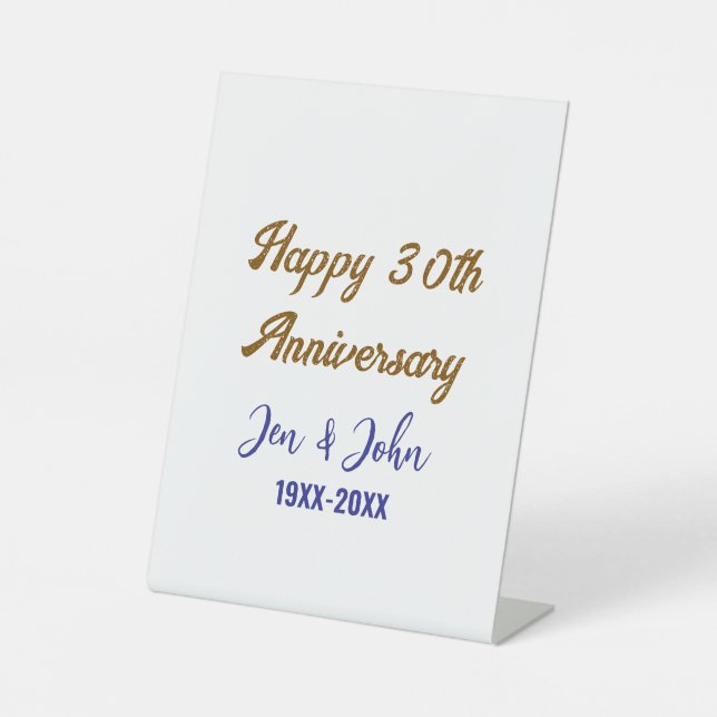 Happy 30th wedding anniversary royal blue golden s pedestal sign (Front)