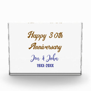 Happy 30th wedding anniversary royal blue golden s photo block
