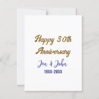 Happy 30th wedding anniversary royal blue golden s