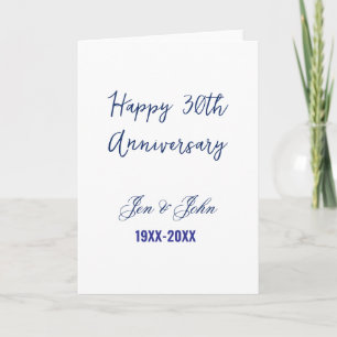 Happy 30th wedding anniversary royal blue trendy m card