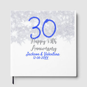 Happy 30th wedding anniversary silver blue glitter guest book