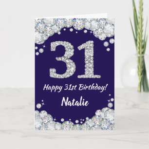 Happy 31st Birthday Navy Blue and Silver Glitter Card