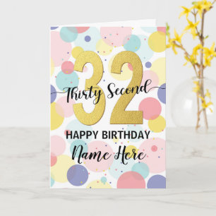 Happy 32nd Birthday Pastel Rainbow and Gold Girl Card