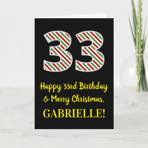 Happy 33rd Birthday & Merry Christmas, Custom Name Card