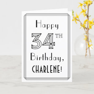 Happy 34th Birthday, Art Deco Style w/ Custom Name Card