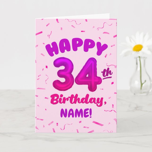 Happy 34th Birthday Card with Custom Name (Small Plant)