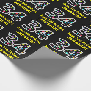 Happy 34th Birthday, Fun Colourful Stars Pattern 3 Wrapping Paper