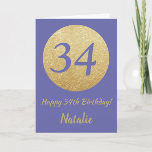 Happy 34th Birthday Very Peri and Gold Glitter Card