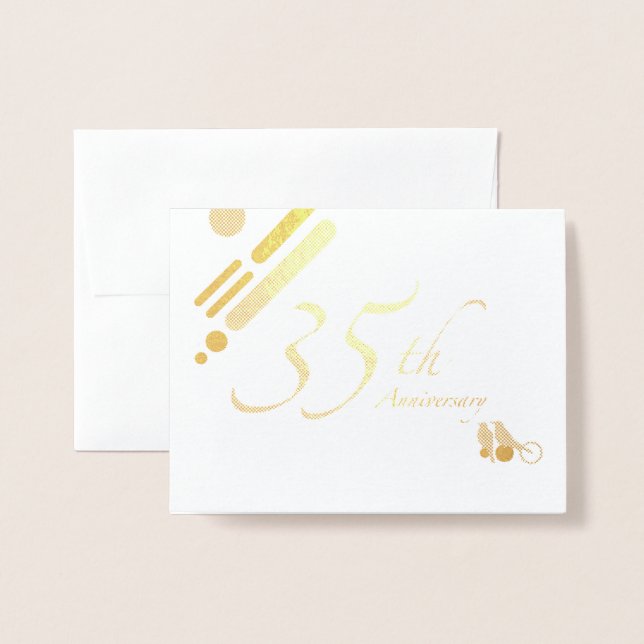 Happy 35th Anniversary Mod Birds Foil Card (Front With Envelope)