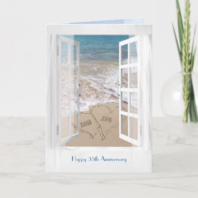 Happy 35th Anniversary open beach window Card (Front)
