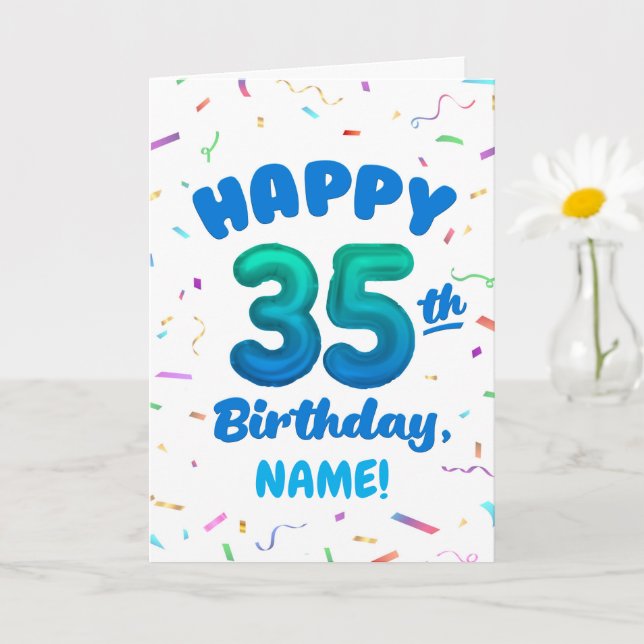 Happy 35th Birthday Card with Custom Name (Small Plant)