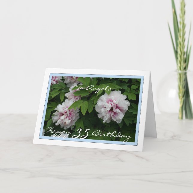 Happy 35th Birthday Customisable w/ Peonies Card (Front)