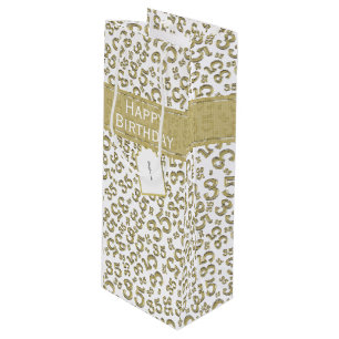 Happy 35th Birthday Number Pattern Gold/White Wine Gift Bag