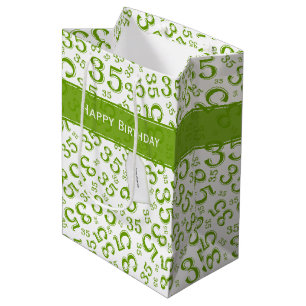 Happy 35th Birthday Number Pattern Green/White Medium Gift Bag