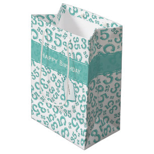 Happy 35th Birthday Number Pattern Teal/White Medium Gift Bag