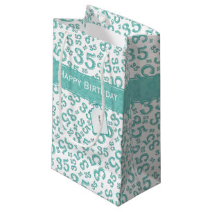 Happy 35th Birthday Number Pattern Teal/White Small Gift Bag