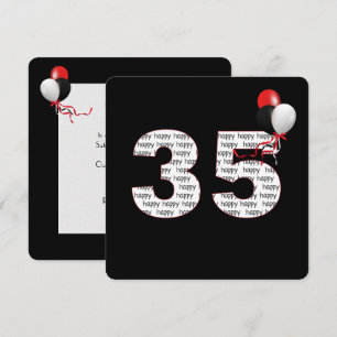 Happy 35th Birthday On Black Invitation