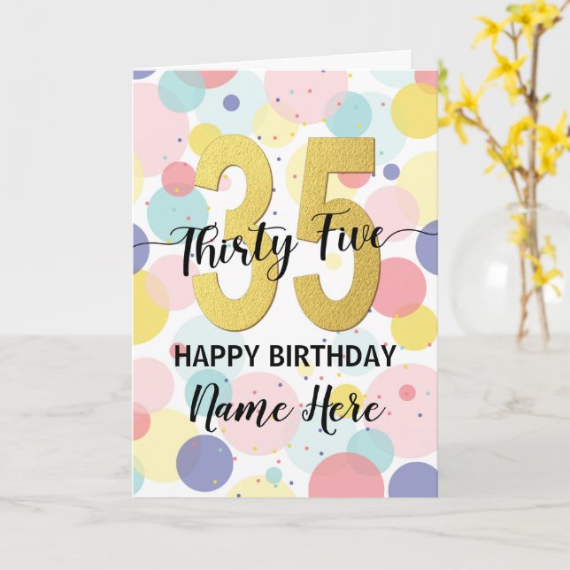 Happy 35th Birthday Pastel Rainbow and Gold Girl Card (Yellow Flower)