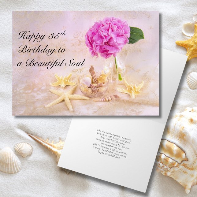 Happy 35th Birthday Peony with Seashells Card (Creator Uploaded)