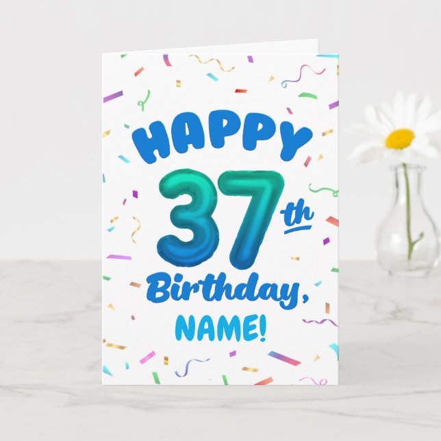 Happy 37th Birthday Card with Custom Name (Small Plant)
