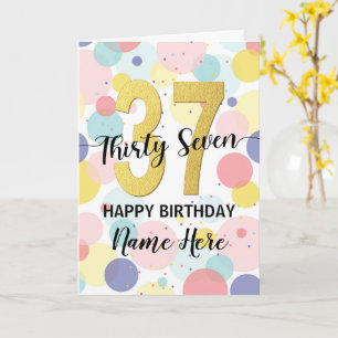 Happy 37th Birthday Pastel Rainbow Gold Woman Card