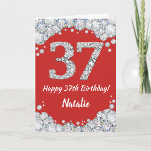 Happy 37th Birthday Red and Silver Glitter Card