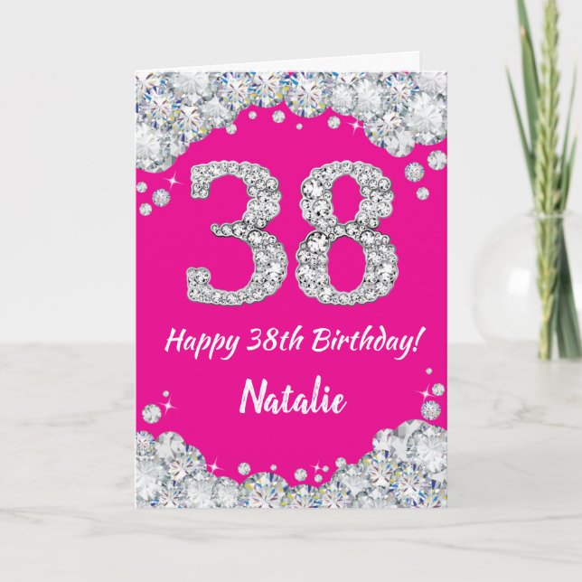 Happy 38th Birthday Hot Pink and Silver Glitter Card (Front)