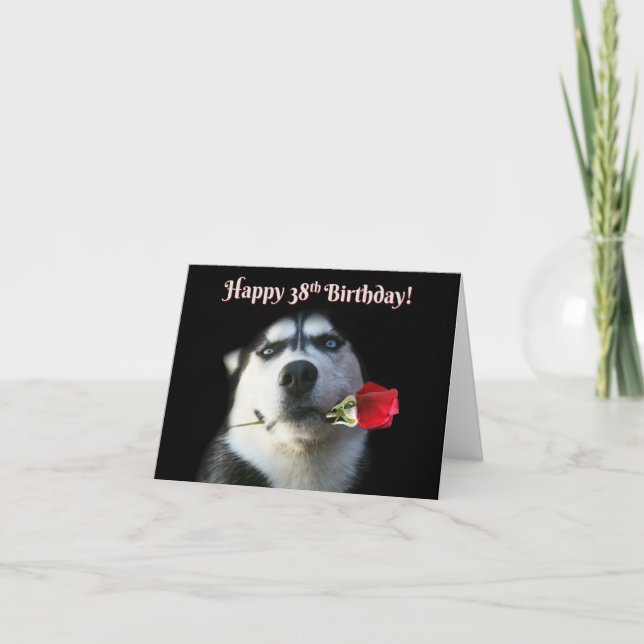 Happy 38th Birthday with Cute Husky Dog Card (Front)