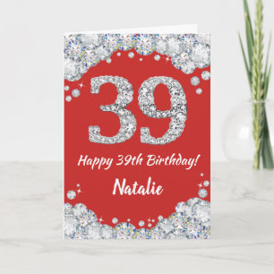 Happy 39th Birthday Red and Silver Glitter Card